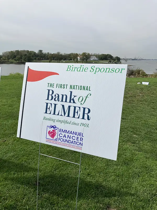 Sponsor sign for Bank of Elmer